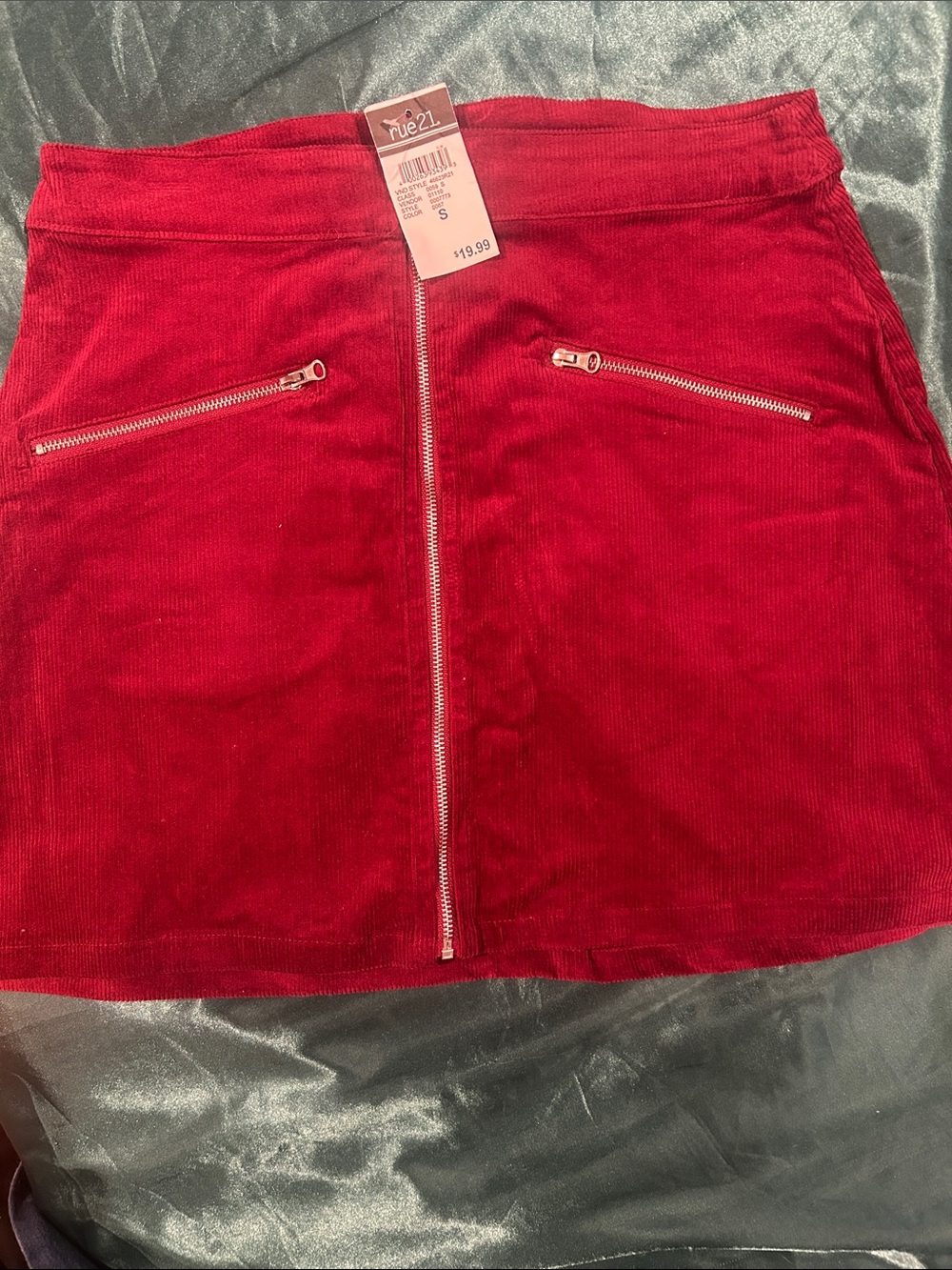 Rue21 Crimson Corduroy Zip-Front Mini Skirt